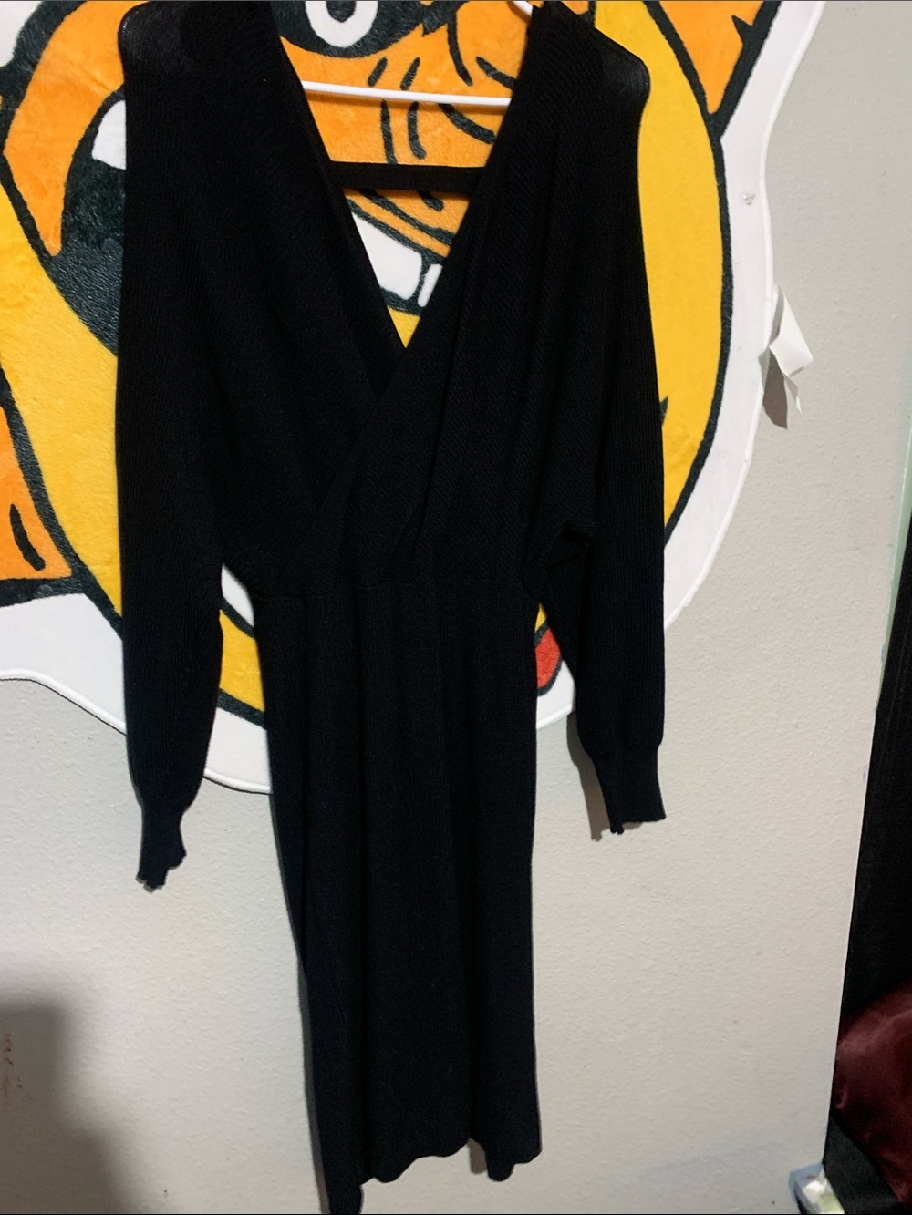 Cato Black Backless V-Neck Knit Midi Dress